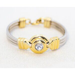 Vintage Fashionable Faux Diamond Gold & Silver Tone Bracelet 7 inch - A24